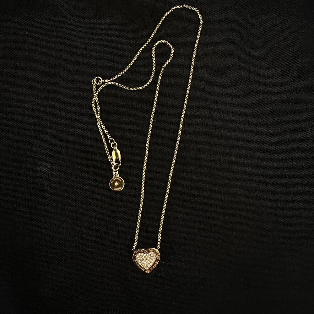 Michael Kors Pave' Gold-Tone Heart Pendant Necklace 18"